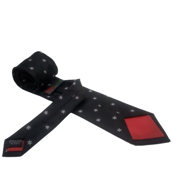 Men's Tie Hallmark Holiday Traditions Black White Snowflake Pattern Winter Tie - Picture 8 of 12